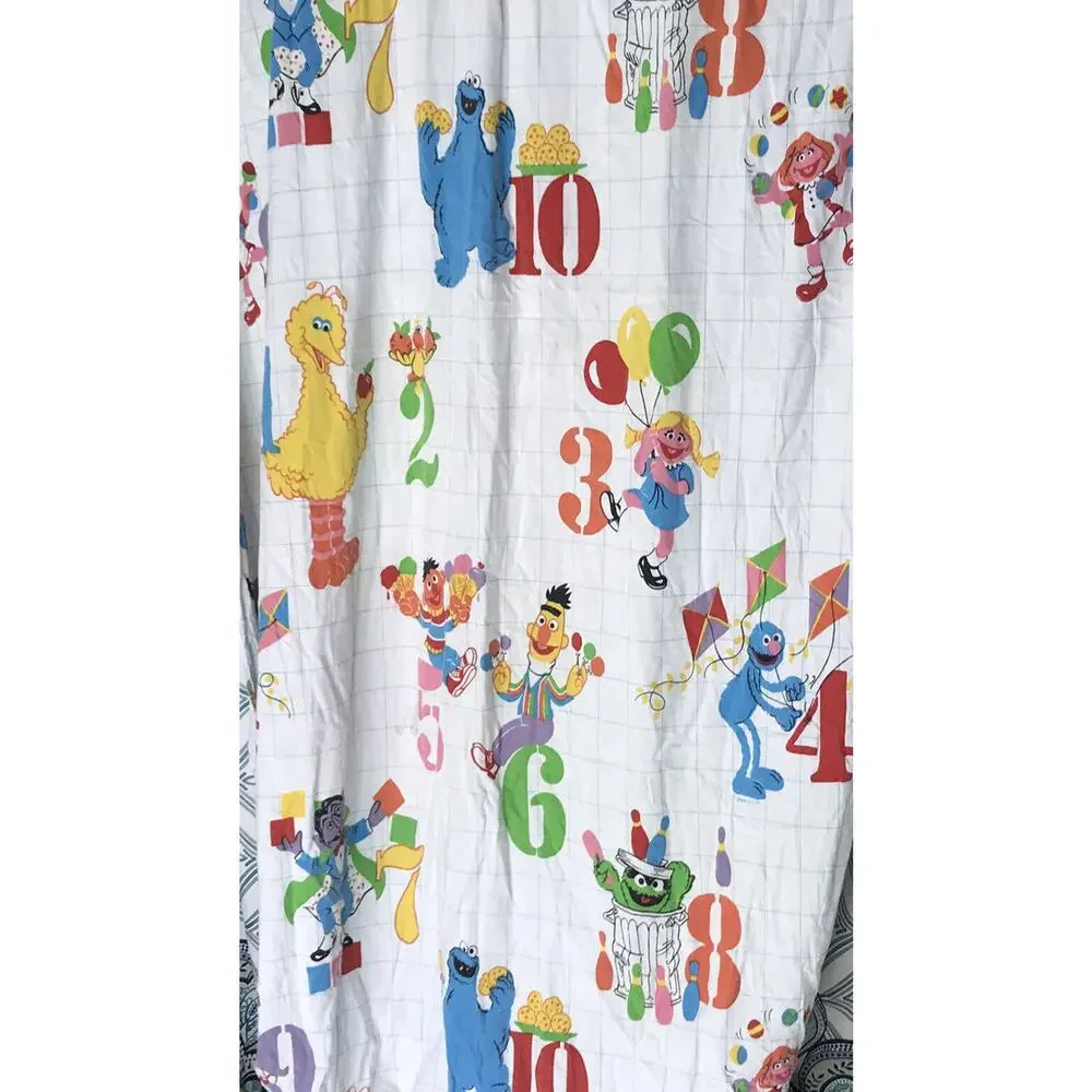 Vintage stevens Sesame Street Twin Fitted Sheet Cotton Blend numbers cotton/poly